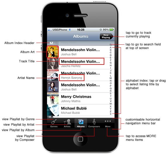 music selection on iphone