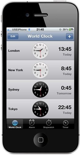 world clock on iPhone
