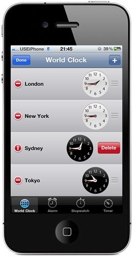 world clock on iPhone