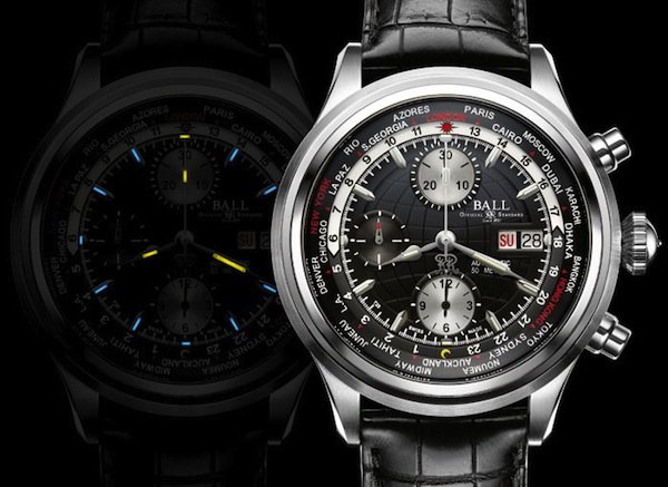 Night and Day View of the Ball Trainmaster Worldtime Chronograph