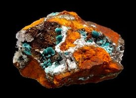 Rosasite on Calcite Mapimi, Durango, Mexico