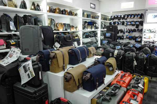 The wide variety of camera bag choices offered by TK Foto at Plaza Singapura, Singapore.